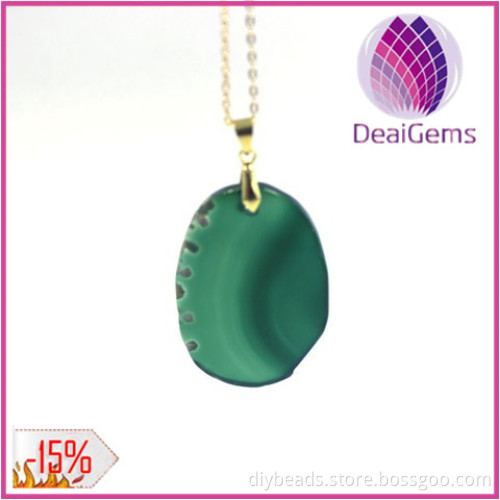 Mixed Colors Natural Druzy Agate Slice Pendant with filled gold Chain